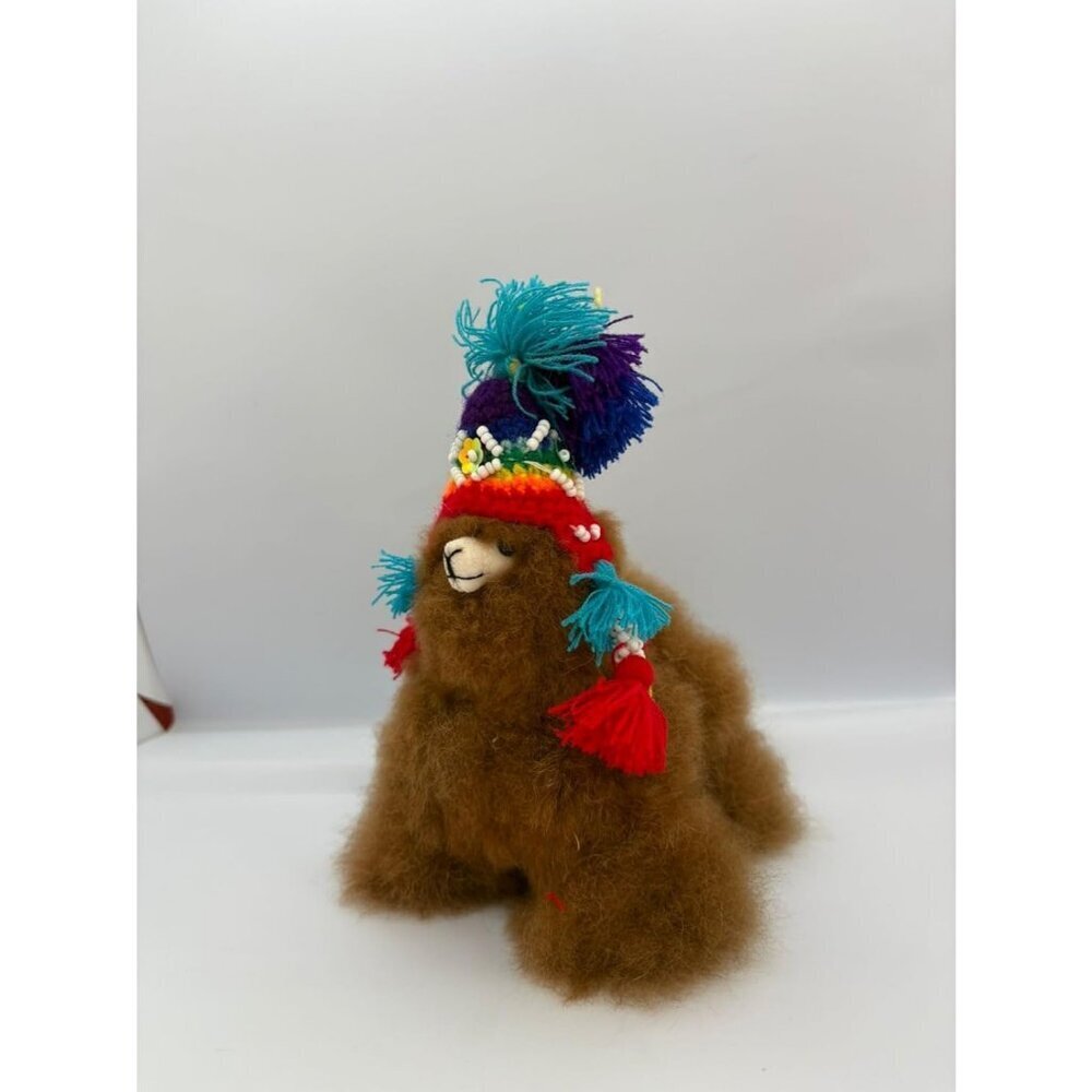 Classic and Cute Alpaca with Peruvian Style Beanie 6" Handmade Cute Stuffed - Picture 4 of 4